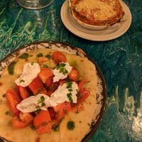 Fantastic garlic bread with straciacella cheese at Plant Club in North London