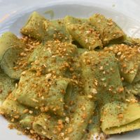 Pea sauce and courgette pasta   at Plant Club in North London