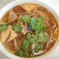 spicy ";chicken"; noodles at Golden Lotus Vegan Restaurant in Oakland