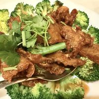 Vegan chicken with broccoli   at Golden Lotus Vegan Restaurant in Oakland