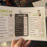 The menu card at Cafe 82 in Galle