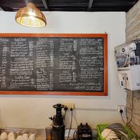 Menu blackboard at Wendy Juice Shop in Pokhara