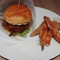 Burger with fries at M's Table in Yokohama