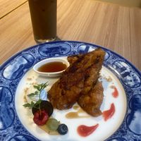 french toast and iced coffee with soymilk at M's Table in Yokohama