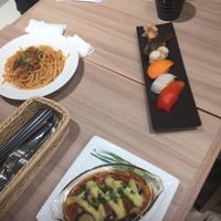 Lasagna, bolognese (I think), sushi  at M's Table in Yokohama