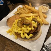 Mac and cheese bacon burger  at Blondie's in Flint