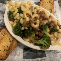 Vegan Mac n cheese with ground beyond burger (they’re out of impossible), bacon, and broccoli  at Blondie's in Flint