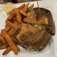 The jackfruit rueben with sweet potato fries.  at Blondie's in Flint