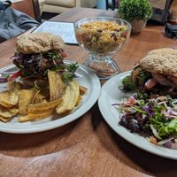 Rosy's burger and the BBQ burger (right) at Juuuicy's Vegan Restaurant & Mama's Vegan Cocina in West Palm Beach