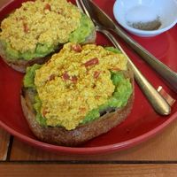 Tofu scramble on a toast at Hanoi Coffee Station in Hanoi