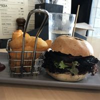 Beer battered fries and burger (made vegan) at Monteiths in Greymouth
