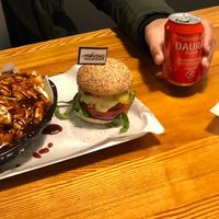 Poutine loaded fries and classic gluten free burger  at Kibae (Formerly Plant Hustler) in Poole