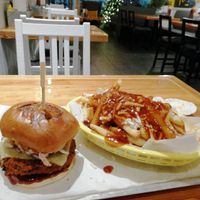 Poutine fries and Dirty Jack burger  at Kibae (Formerly Plant Hustler) in Poole