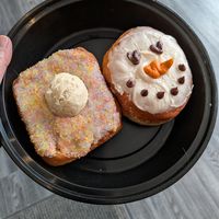 Sugar cookie dough/ Raspberry strudel snowman at The Vegan Doughnut Company in Lakewood