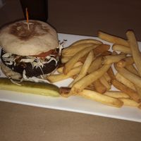 Spicy Thai Peanut Sauce Burger with Veggie Burger at Red Nun in Dennis