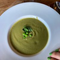 Hot pea soup with tons of flavor for a cold fall day. 🥣 at Corredera 55 in Vejer De La Frontera