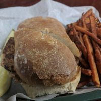 One of their thursday specials. Black bean burger with sweet potato fries.  at Dogtown in Rochester