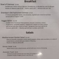 Updated vegan menu with updated prices (lunch on next photo) at Townee Square in Libertyville