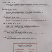 Updated vegan menu with updated prices (breakfast & salads in previous photo) at Townee Square in Libertyville