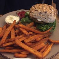 Indian burger with sweet potato fries at LoveBurger in Berlin