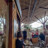 Outdoor seating area of the cafe at VegB12 in Tallinn