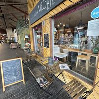 Outside seating and vegan mags   at VegB12 in Tallinn