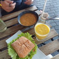 Lentil soup and hummus sandwich at VegB12 in Tallinn
