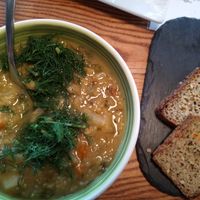 Soup and bread at VegB12 in Tallinn