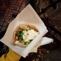 whole wheat pita with salad and hummus at Hummusbar in Sofia