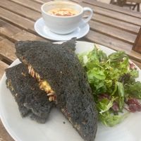 Cranberry toastie and Biscoff latte at Plantarium Cafe in Stratford-upon-avon