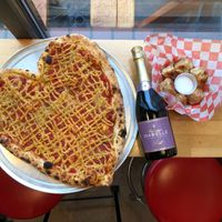 House made vegan cashew mozzarella plain heart shaped pizza (heart shaped pizzas available valentines day only!) at Scottie's Pizza Parlor in Portland