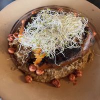 Hummus with grilled sweet potato and crispy chickpeas  at Conejo en la Luna in San Juan Teotihuacan