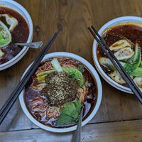 Dumpling soup and rice noodle soup with mixed veggies at Su Shan Mian 素山面素食 - 雅仕苑店 in Chengdu
