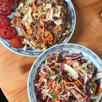 Fried noodles and tofu salad at T-Pub in Ninh Binh