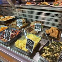 Deli counter with a range of daily salads  #Veganuary at Better Food - Wapping Wharf in Bristol