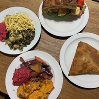 Mains + salads (two different ones per plate) + hoummous  #Veganuary at Better Food - Wapping Wharf in Bristol