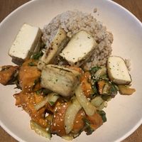 Tofu entree with brown rice and sweet potato  at Flower Child in Addison