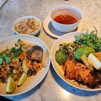 Glow Bowl, Mother Earth Bowl, Cauliflower Risotto, and the Daily Soup at Flower Child in Addison