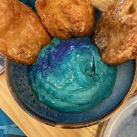 Blue spirulina hummus   at Avocado Love in Madrid