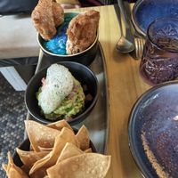 Blue Hummus and Guacamole with cilantro cloud at Avocado Love in Madrid