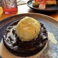 Brownie with avocado ice cream and vegan Baileys (contains alcohol) at Avocado Love in Madrid