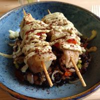 Daily menu / main course / Heura mockmeat en brochette at Avocado Love in Madrid