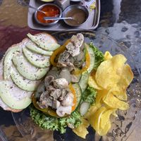 Dips are vegan (not the yellow one which they took back:)  at Atavico Cafe in Quito