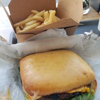 My burger on a gluten free bun at Refocused in Baltimore