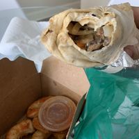 Portabella cheesesteak and a side of vegan shrimp.  at Refocused in Baltimore