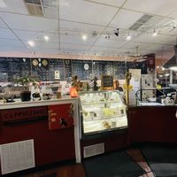 Register and display case at Caffe Amadeus in Indiana