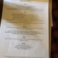 Vegan menu at Inn on the Pond in Redhill