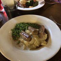 Vegan bangers and mash (took a bite before I took the pic!) at Inn on the Pond in Redhill