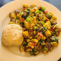 Tofu hash. Biscuit is not vegan.... toast was available. at Bluegrass Grill in Chattanooga