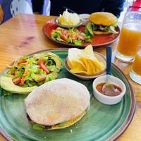 Tofu sandwich and chickpea burger  at Vegano De Altura in Quito